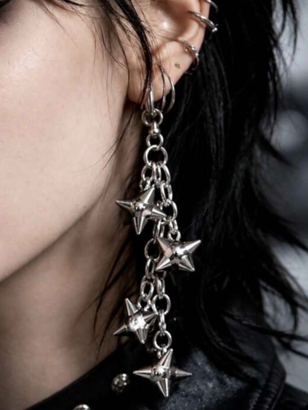 Goth Punk Dangling Charm Chain Earrings in Silver Tone NWT